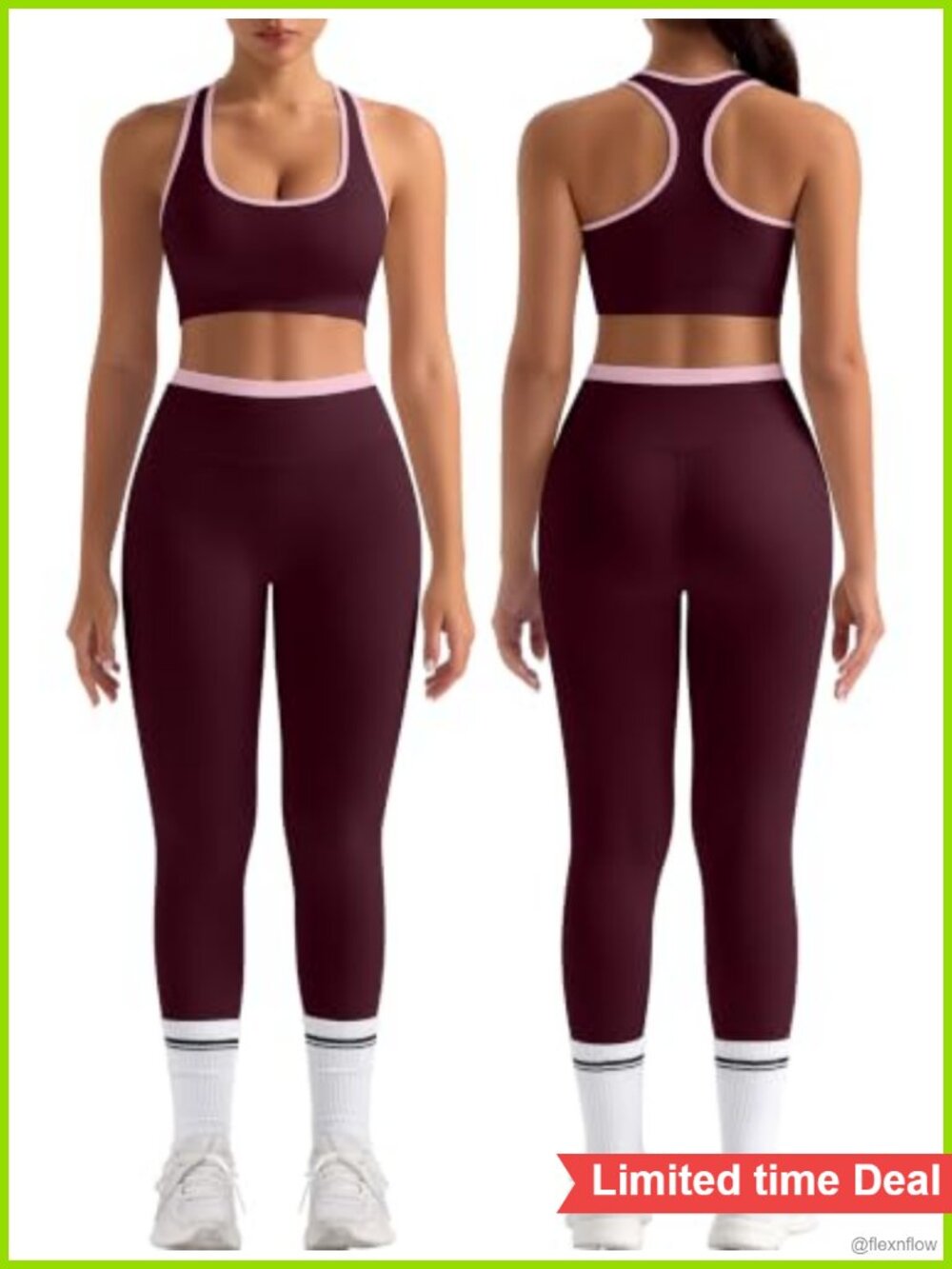 TDIFFUN Women's 2 Piece Workout Set Seamless Racerback Sports Bra and High